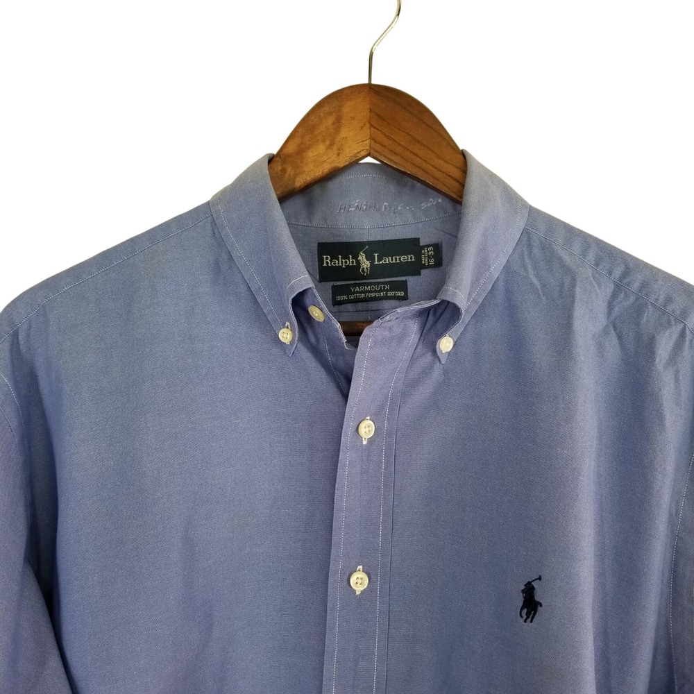 Ralph Lauren Yarmouth Blue Pinpoint Oxford Button Down Shirt Mens 16 33